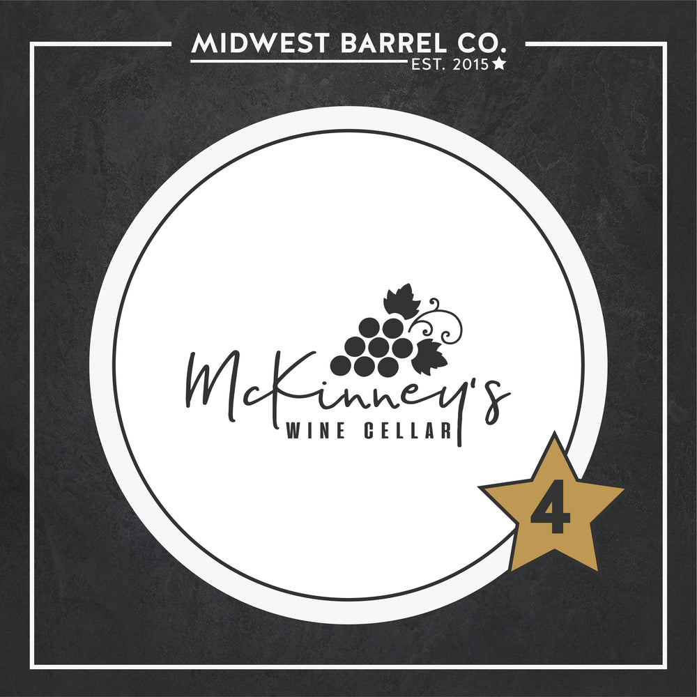 
                  
                    Design No. 4 with text McKinney's Wine Cellar and grape bunch design and Midwest Barrel Co. Est. 2015
                  
                