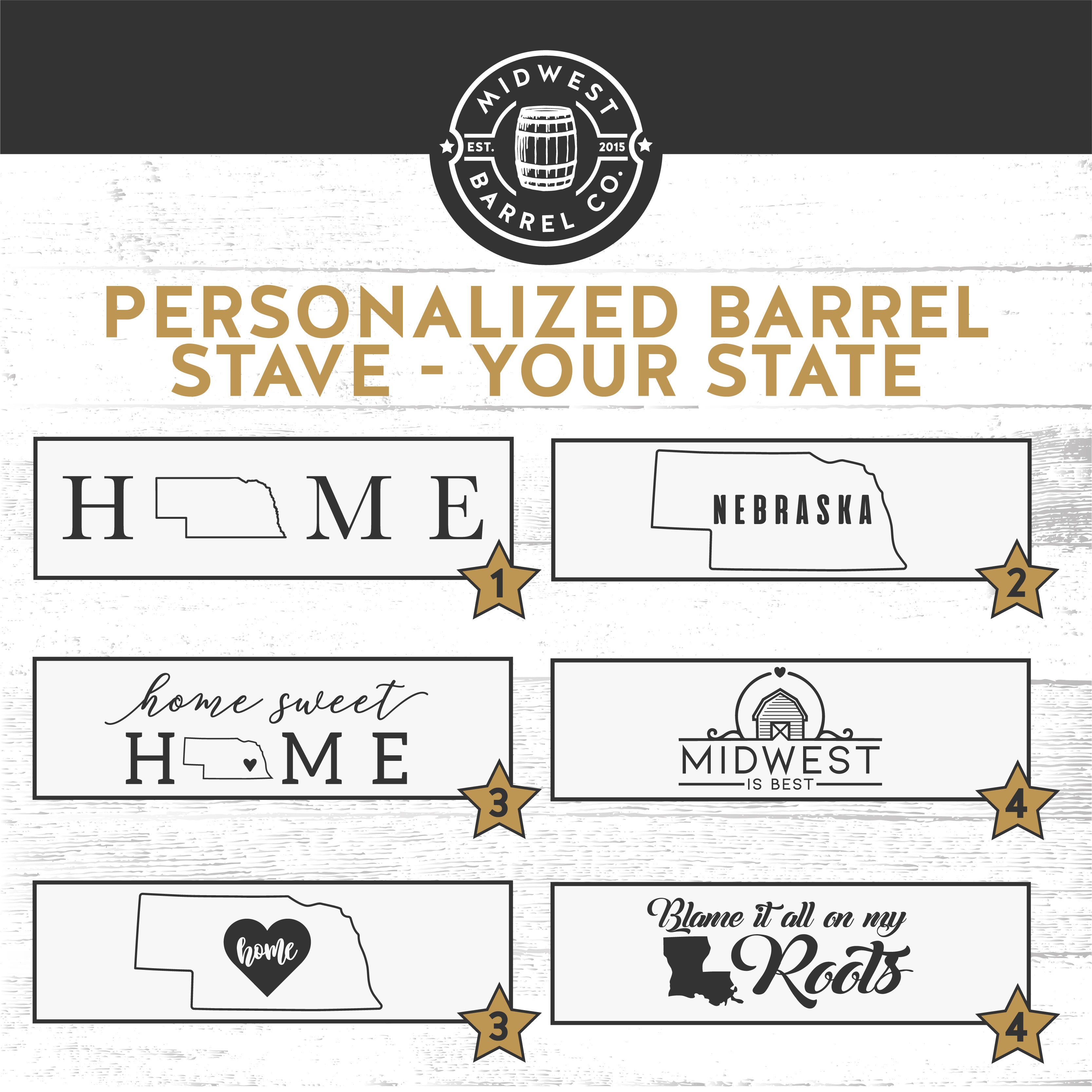 Personalized engraved barrel stave your state options