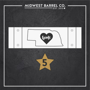 
                  
                    Personalized engraved barrel stave your state option 5 with state outline and heart in the middle of the state and the word home inside the heart
                  
                