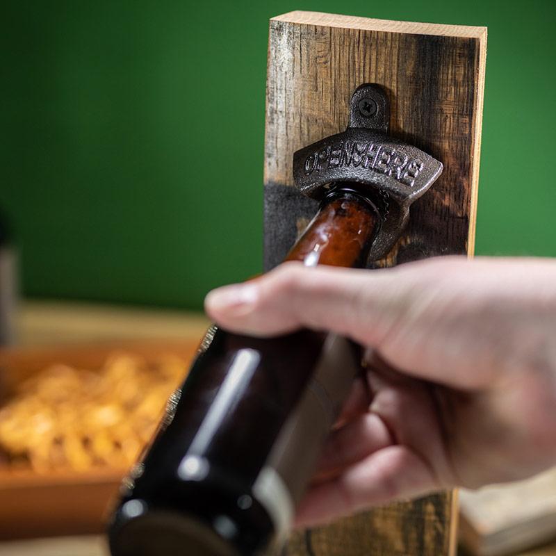 opening beer bottle with stave opener