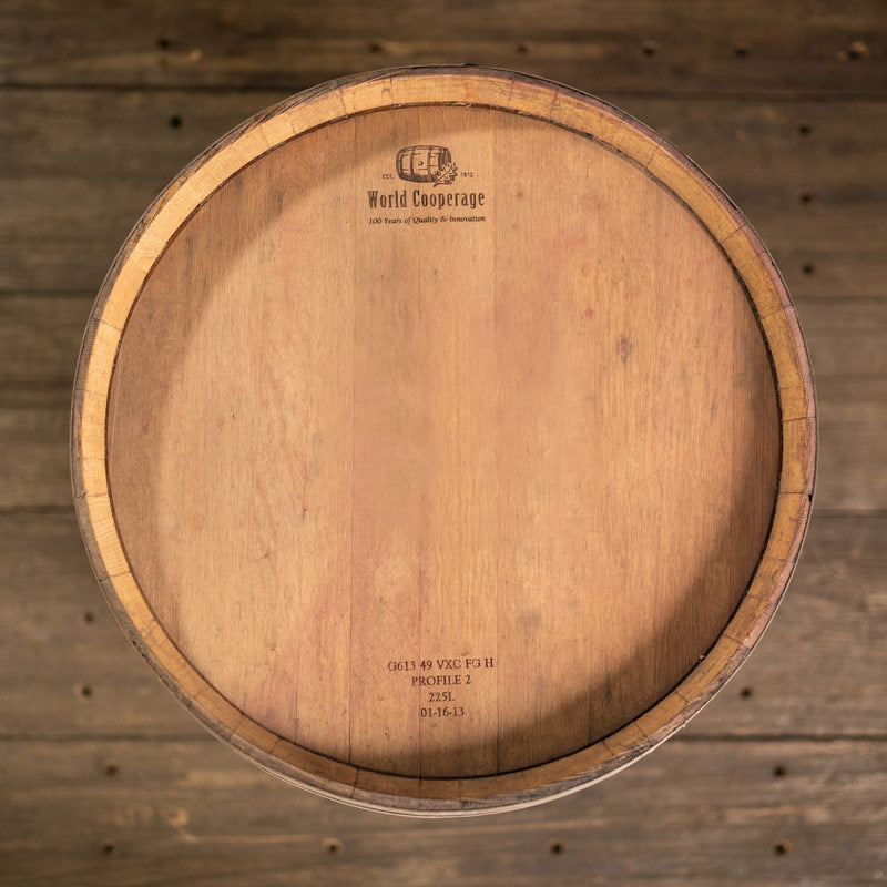 View of head of a California port barrel with cooperage markings